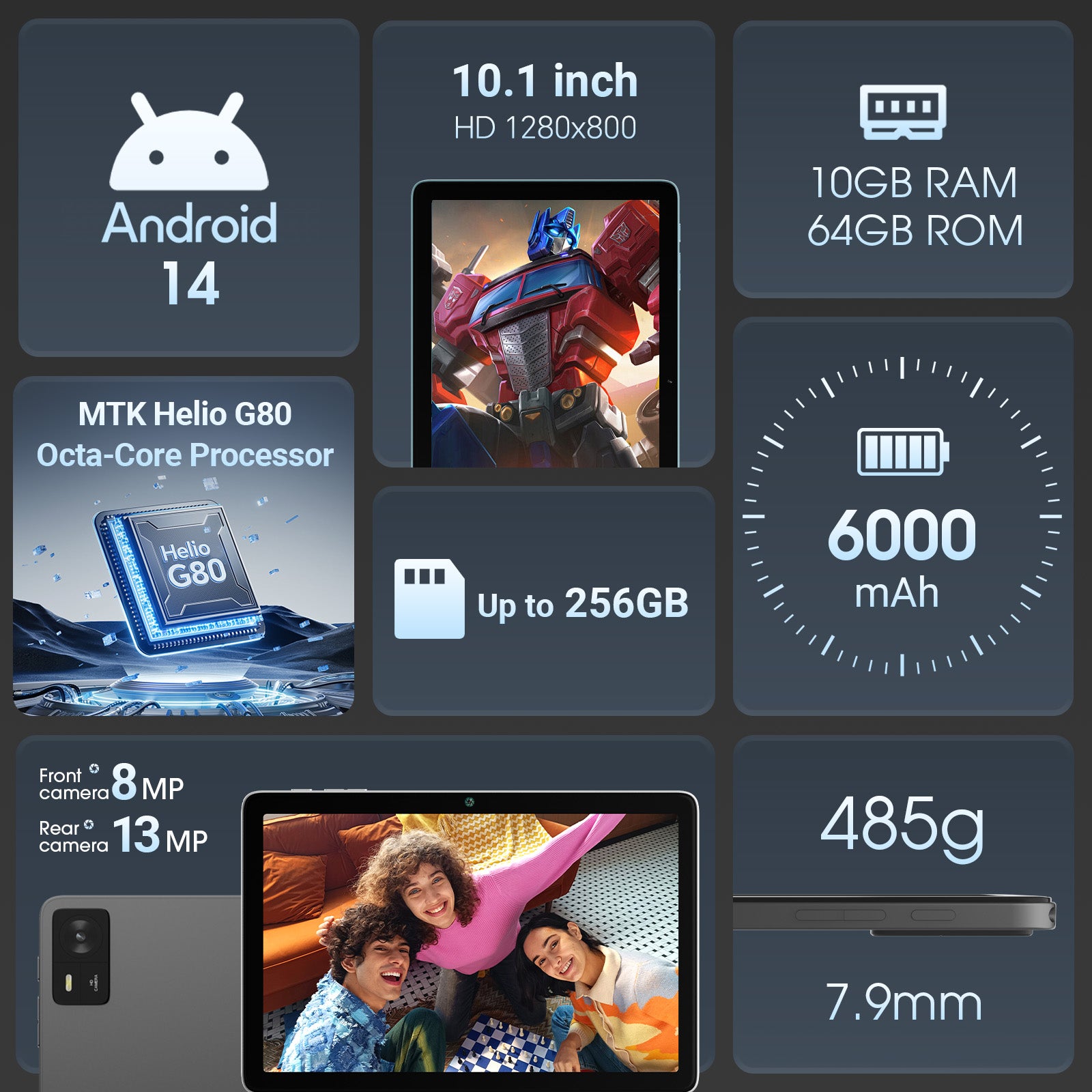 Doundy 10.1 Inch Tablet, Helio G80 Octa-Core, 10+64GB Android Pad, 8+13MP Dual Camera, Long-Lasting Battery for Work & Play Tablet Computer