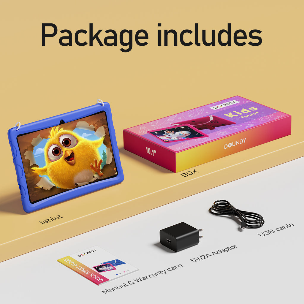 Doundy 10.1" Android 15 Kids Tablet, 6GB & Dual Camera Tablet for Kid, 6000mAh，Parent Control