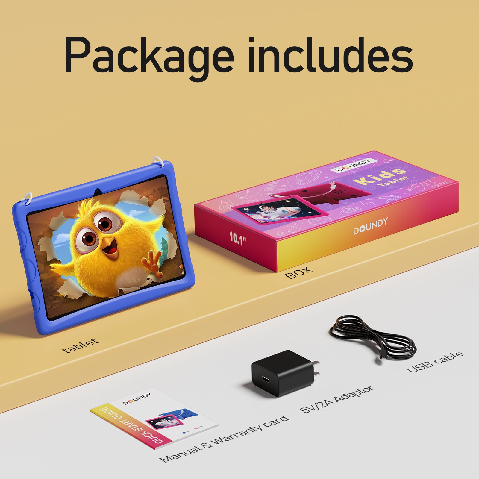 Doundy 10.1" Android 15 Kids Tablet, 6GB & Dual Camera Tablet for Kid, 6000mAh，Parent Control