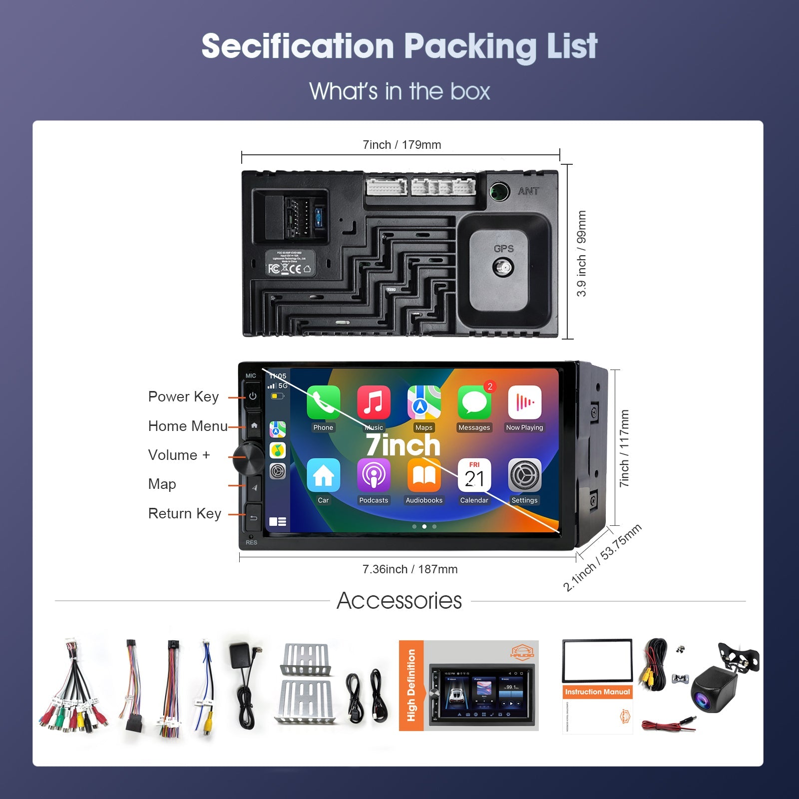 DOUNDY CVD7496-AJ 7" Double Din Car Stereo For Most Vehicles