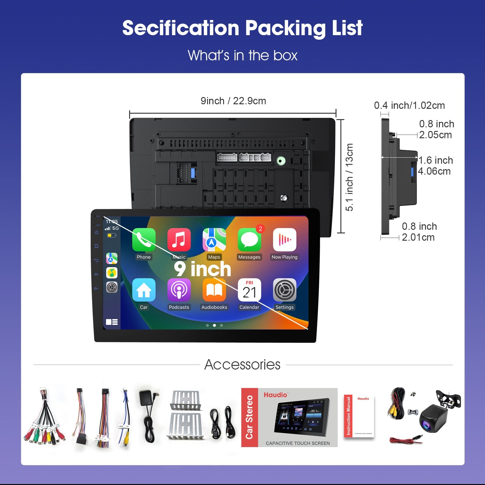 DOUNDY CVD9661-AJ 9" Double Din Car Stereo For Most Vehicles