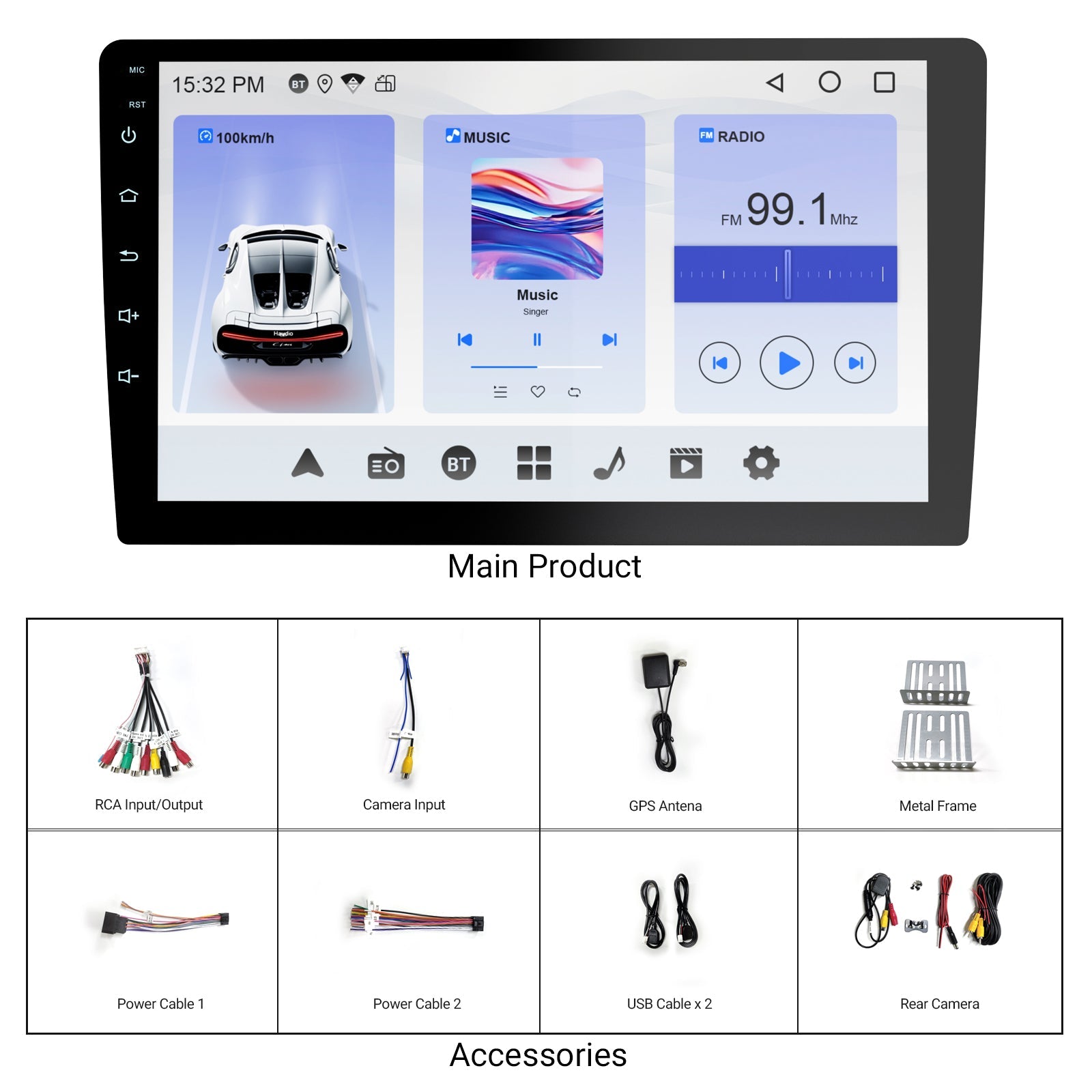 DOUNDY CVD9661-RK 9" Double Din Car Stereo