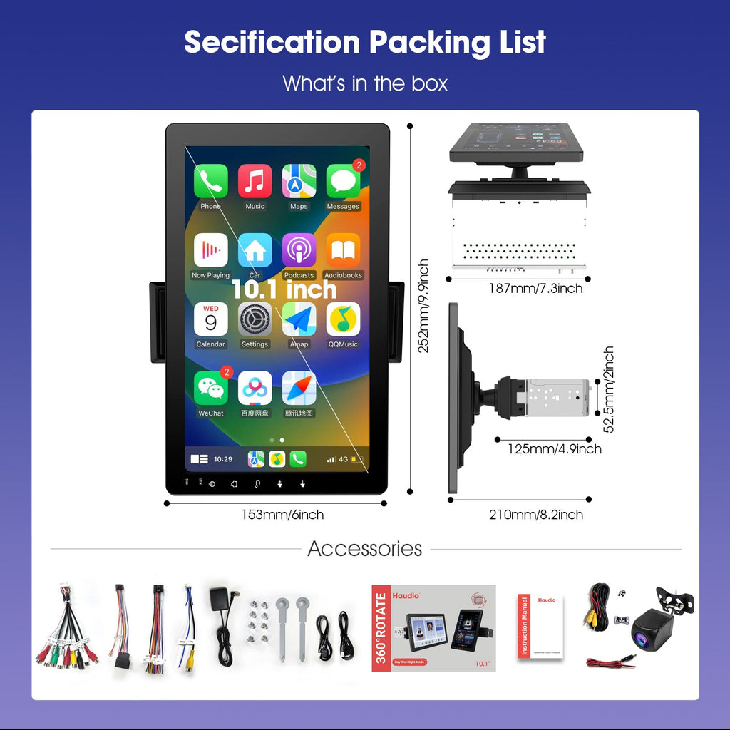 DOUNDY CVS1520A-AJ 10.1" Single Din Car Stereo