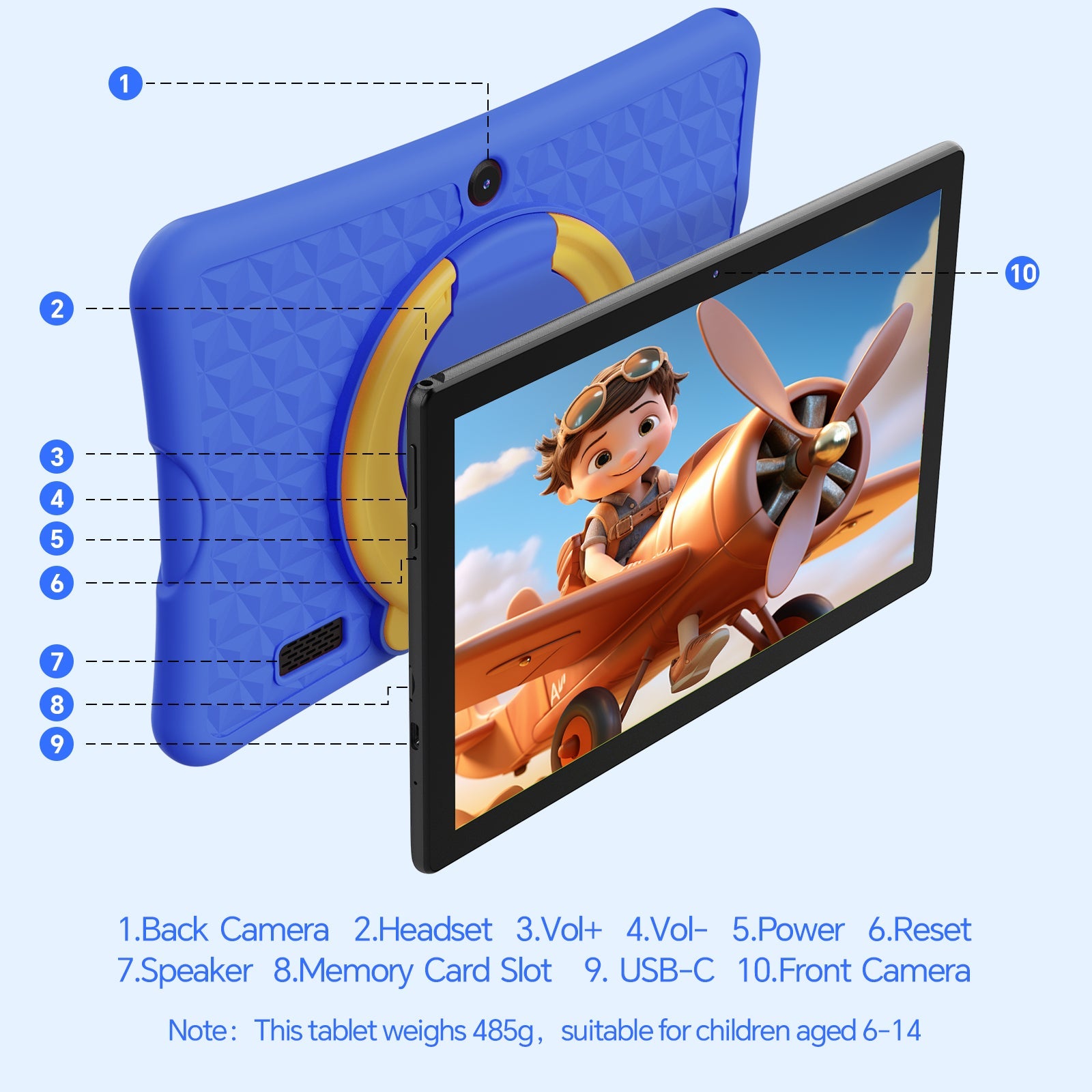 DOUNDY MID1050-AE 10.1 inch Kids Tablet Android 15 6GB RAM 32GB ROM