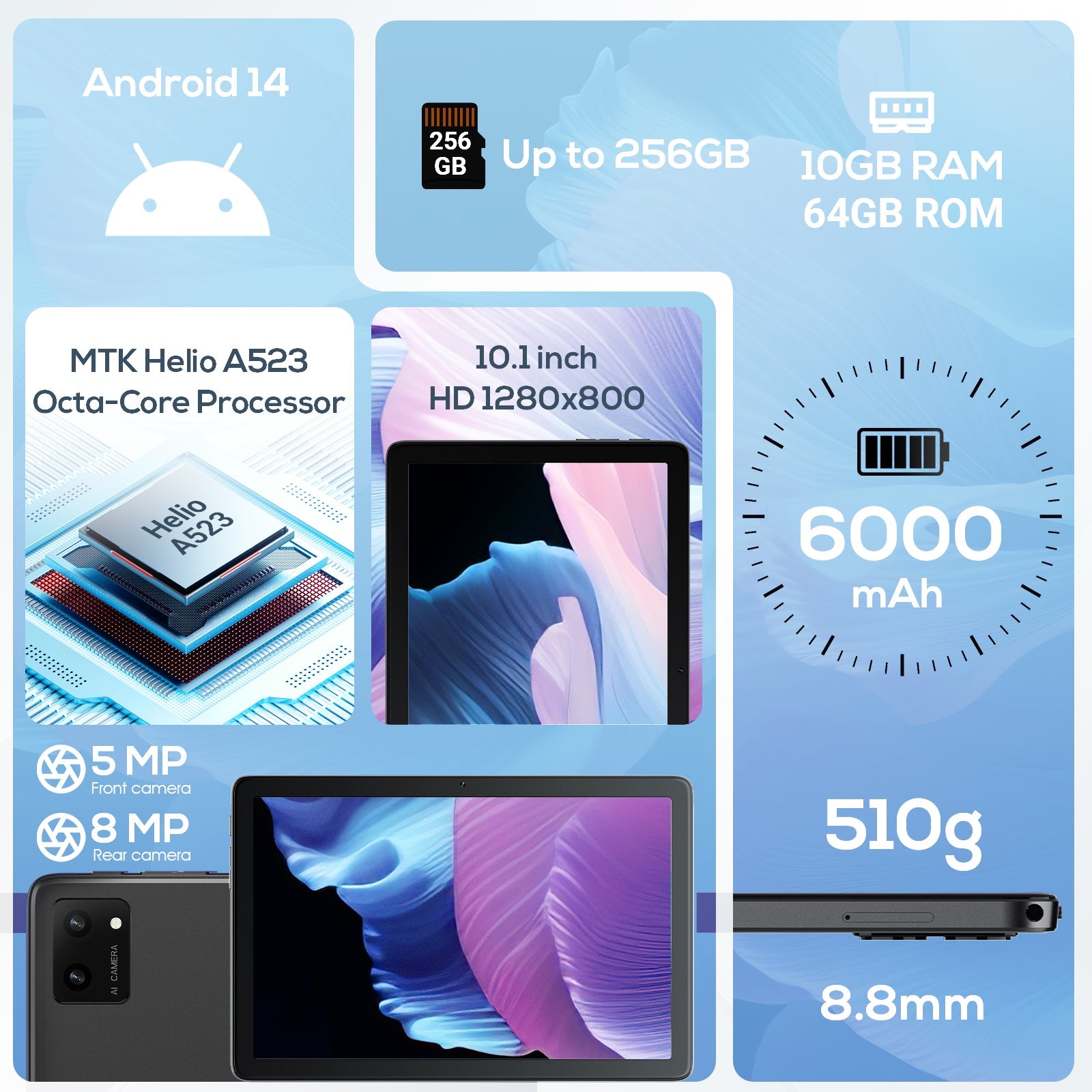 DOUNDY MID1058-AD 10.1-inch Android 14 Tablet - 10GB RAM (64GB + 256GB)