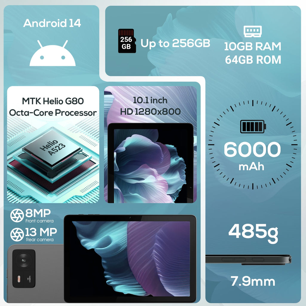 DOUNDY MID1061-MX 10.1" Android 14 Tablet | 10GB RAM (4GB+6GB Expansion)