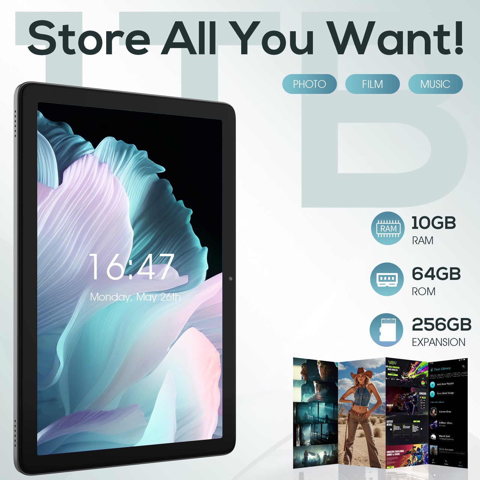 DOUNDY MID1061-MX 10.1" Android 14 Tablet | 10GB RAM (4GB+6GB Expansion)