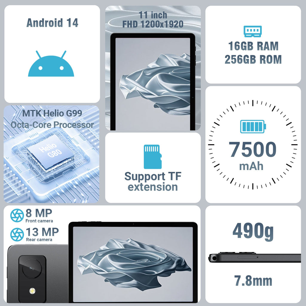 DOUNDY MID1110-MS Android 14 Tablet 11 inch Gaming Tablets (8+256GB)