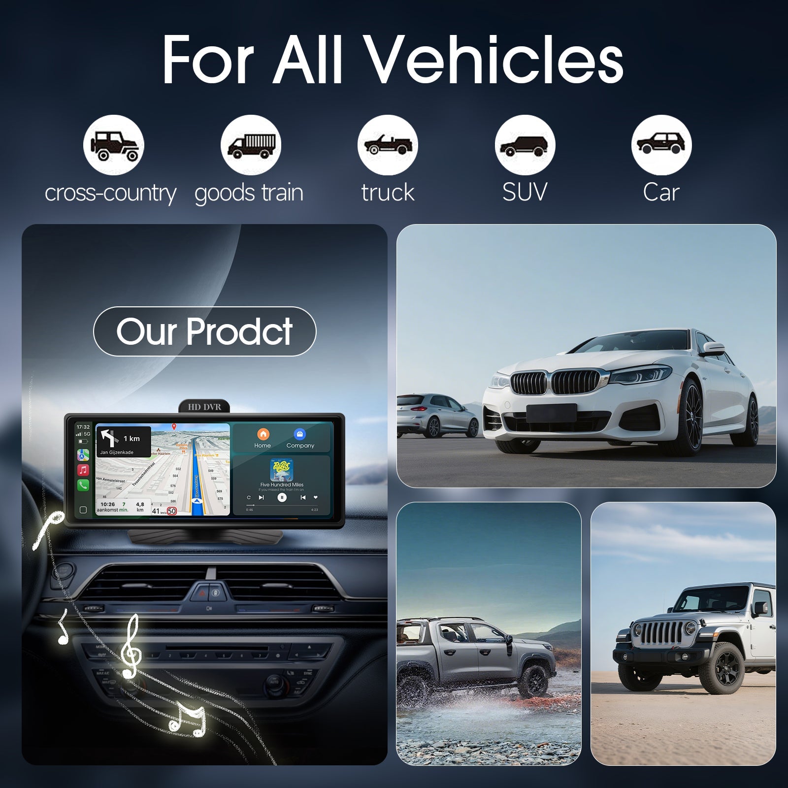 DOUNDY PND1001-AD 9.3" Portable Car Stereo For All Vehicles